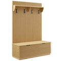 Render Fluted 3-in-1 Hall Tree With Storage Bench and Coat Rack - Oak