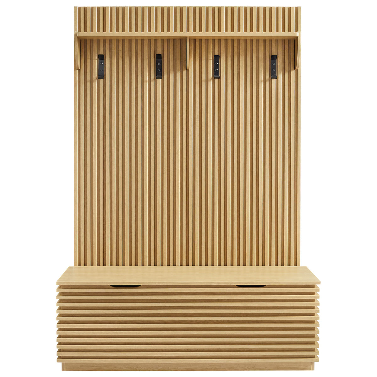 Render Fluted 3-in-1 Hall Tree With Storage Bench and Coat Rack - Oak