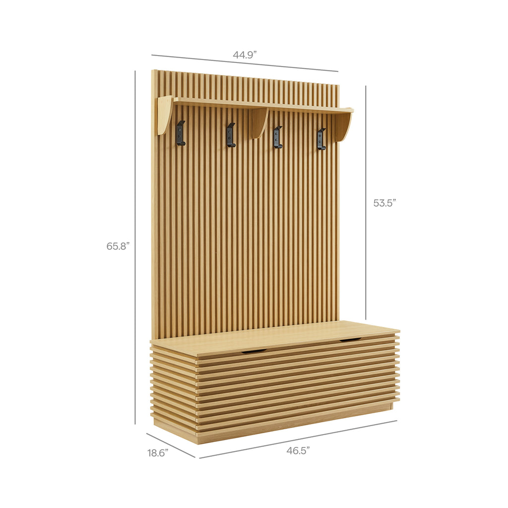 Render Fluted 3-in-1 Hall Tree With Storage Bench and Coat Rack - Oak