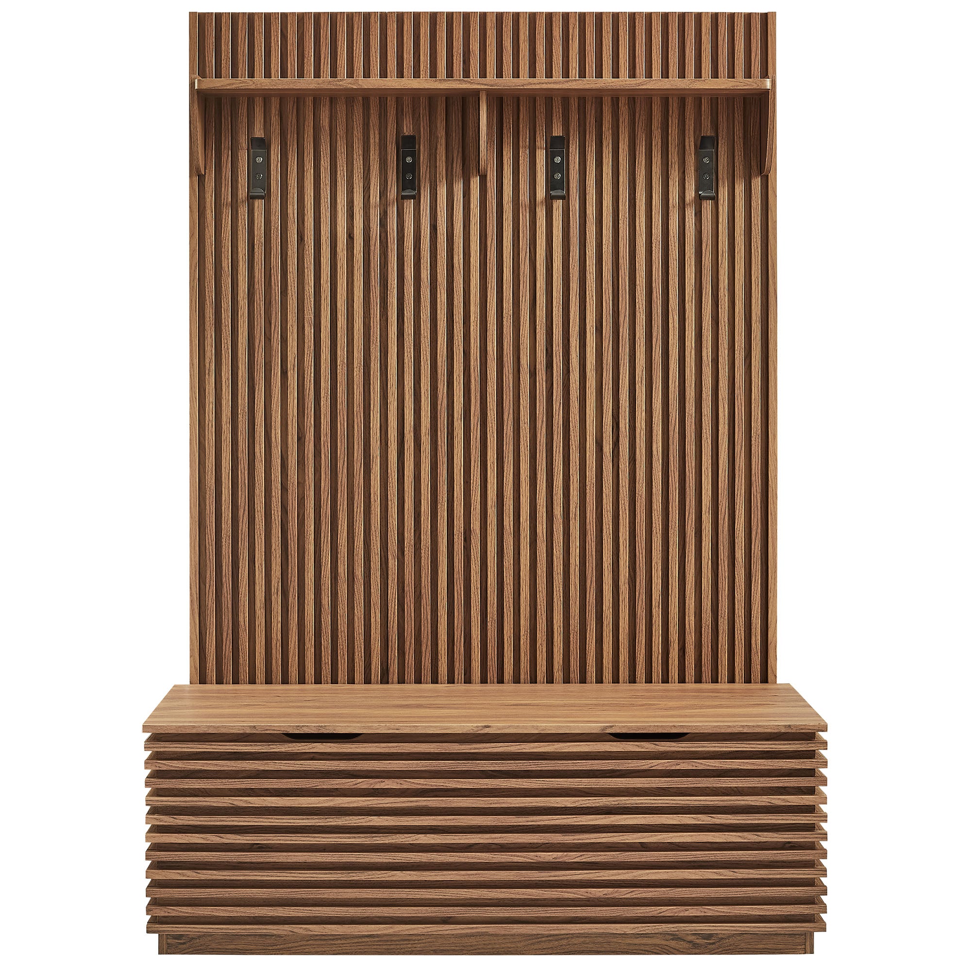 Render Fluted 3-in-1 Hall Tree With Storage Bench and Coat Rack - Walnut