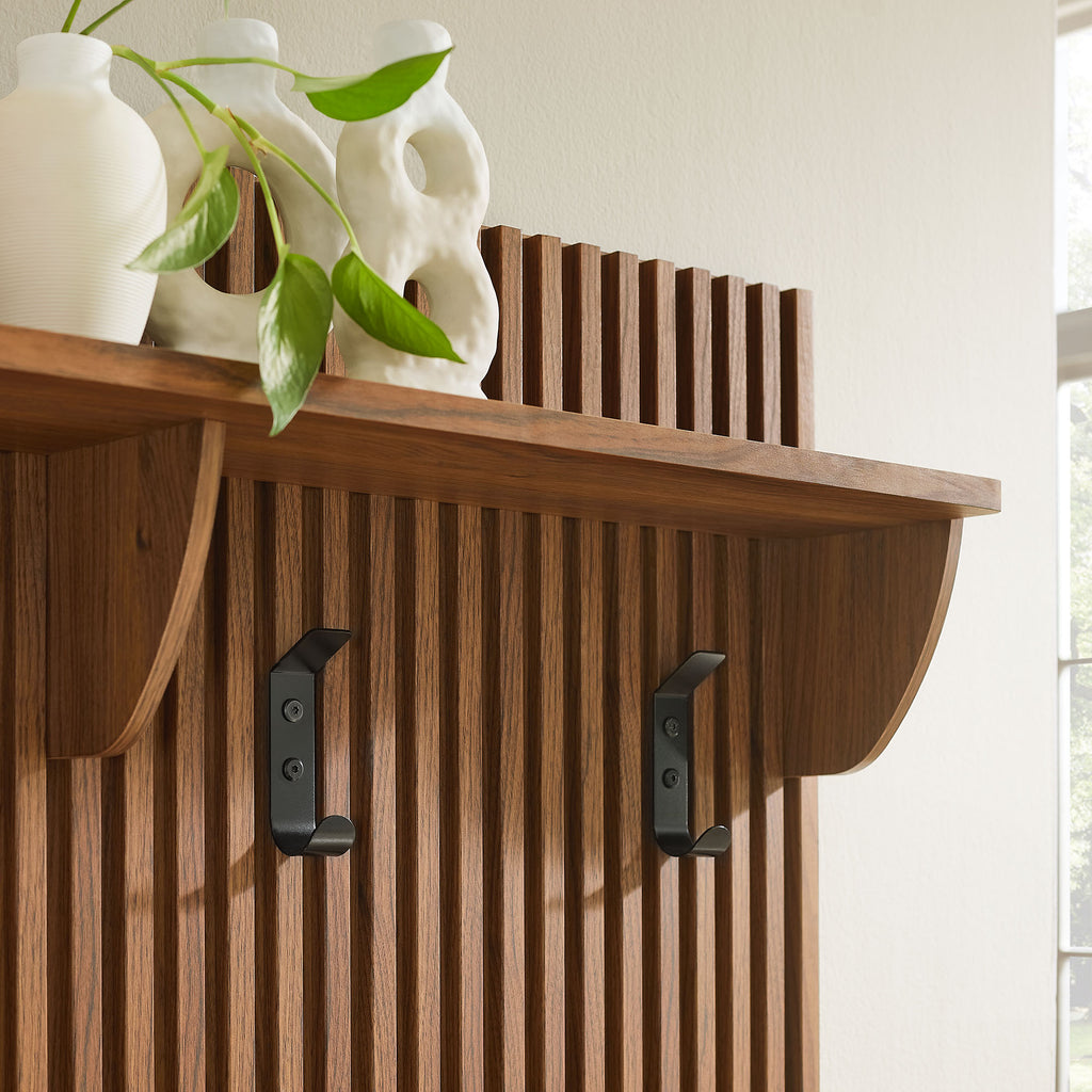 Render Fluted 3-in-1 Hall Tree With Storage Bench and Coat Rack - Walnut