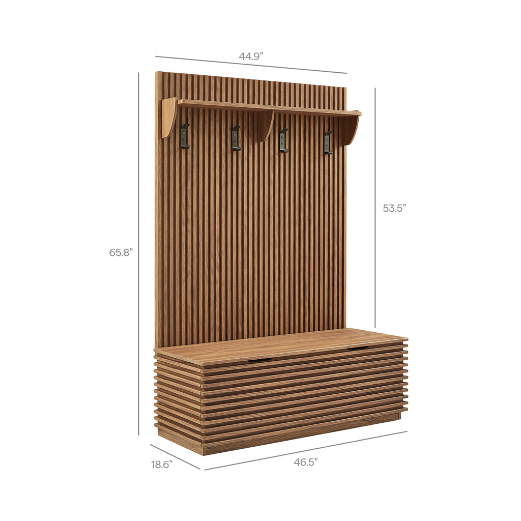 Render Fluted 3-in-1 Hall Tree With Storage Bench and Coat Rack - Walnut