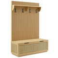 Soma Fluted 3-in-1 Hall Tree With Storage Bench and Coat Rack - Light Oak