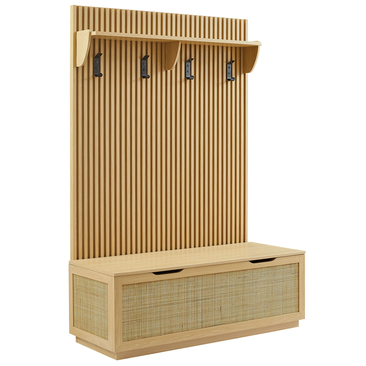 Soma Fluted 3-in-1 Hall Tree With Storage Bench and Coat Rack - Light Oak
