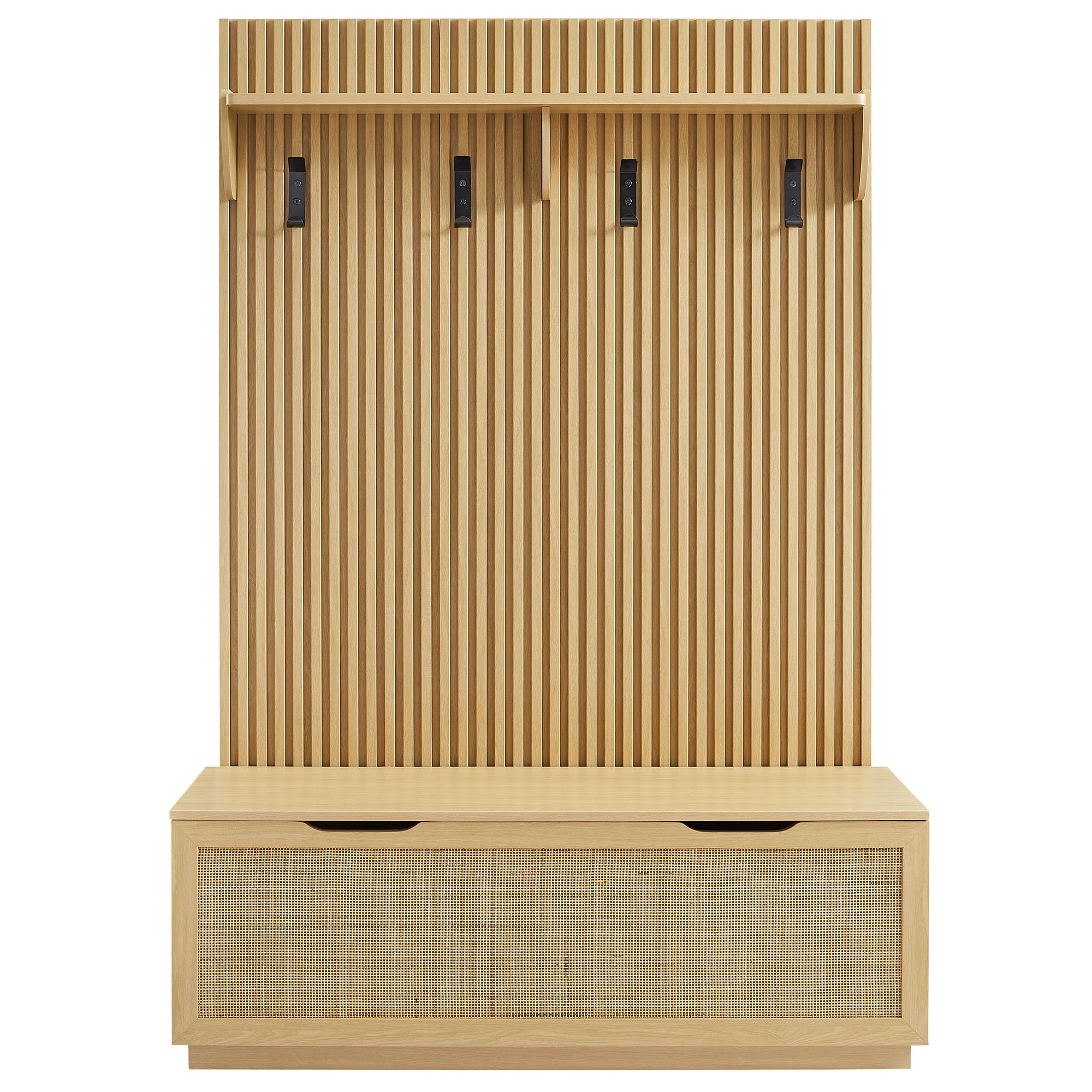 Soma Fluted 3-in-1 Hall Tree With Storage Bench and Coat Rack - Light Oak