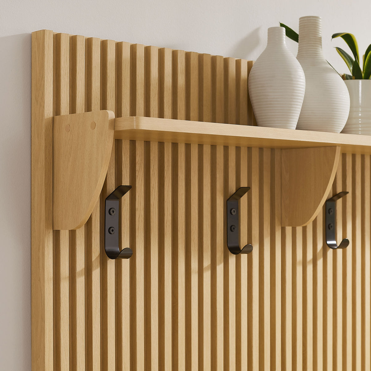 Soma Fluted 3-in-1 Hall Tree With Storage Bench and Coat Rack - Light Oak