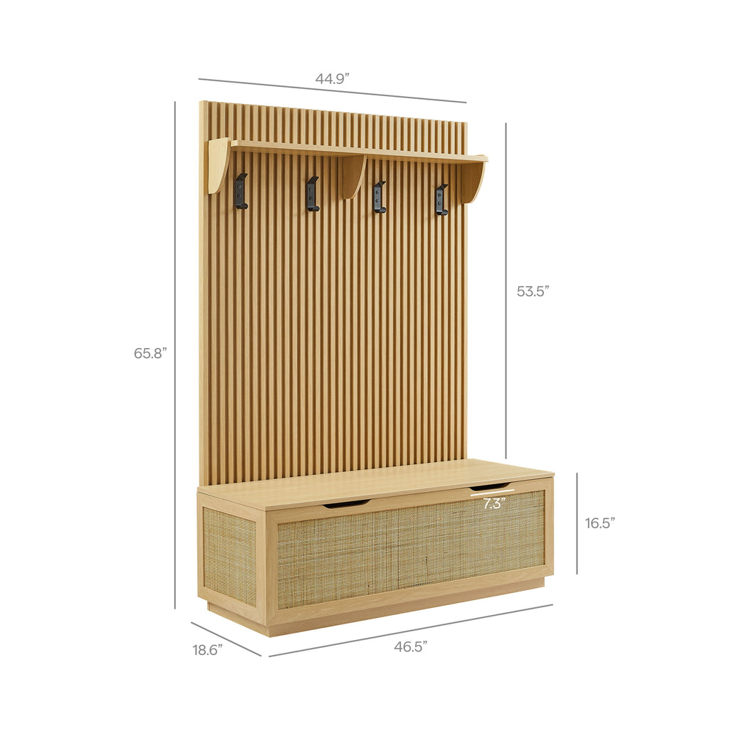 Soma Fluted 3-in-1 Hall Tree With Storage Bench and Coat Rack - Light Oak