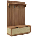 Soma Fluted 3-in-1 Hall Tree With Storage Bench and Coat Rack - Walnut