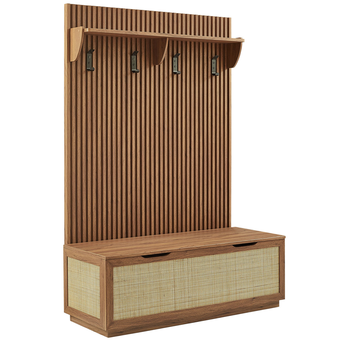 Soma Fluted 3-in-1 Hall Tree With Storage Bench and Coat Rack - Walnut
