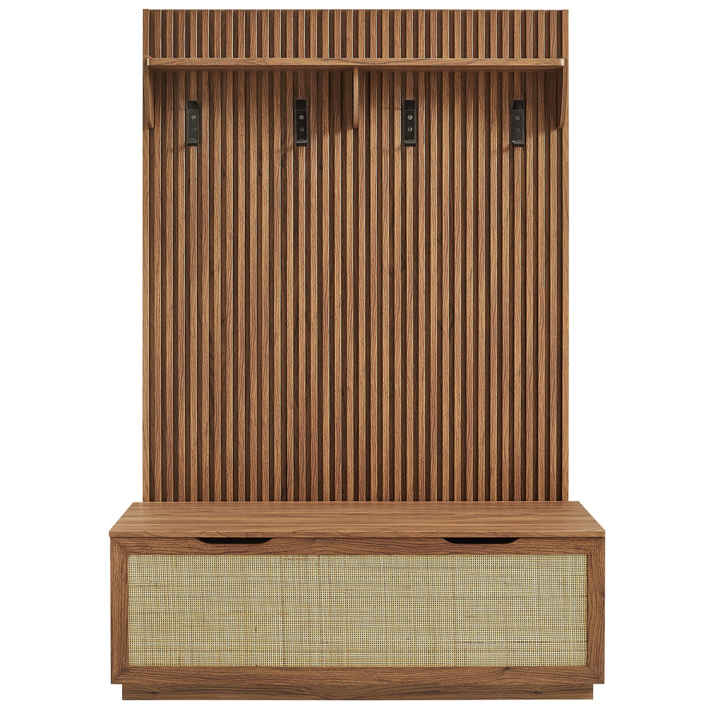 Soma Fluted 3-in-1 Hall Tree With Storage Bench and Coat Rack - Walnut