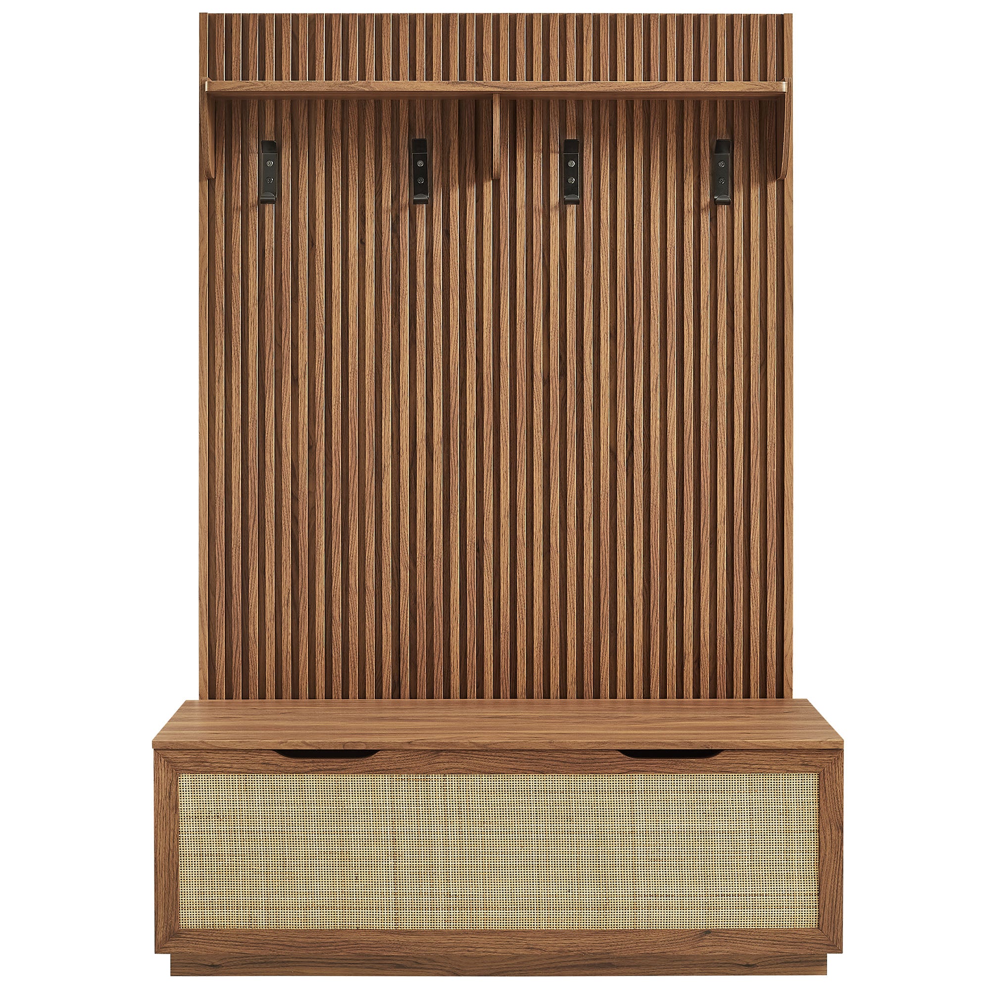Soma Fluted 3-in-1 Hall Tree With Storage Bench and Coat Rack - Walnut