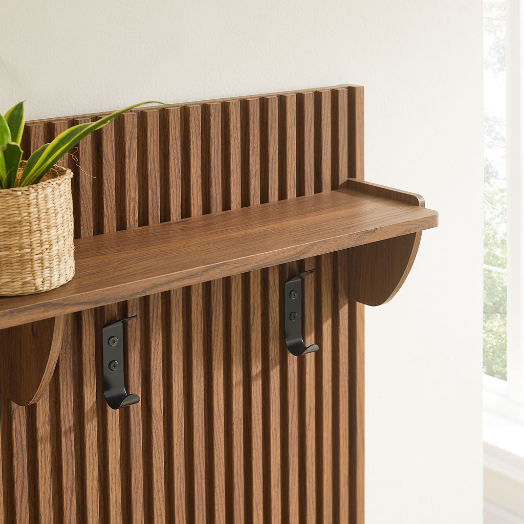 Soma Fluted 3-in-1 Hall Tree With Storage Bench and Coat Rack - Walnut
