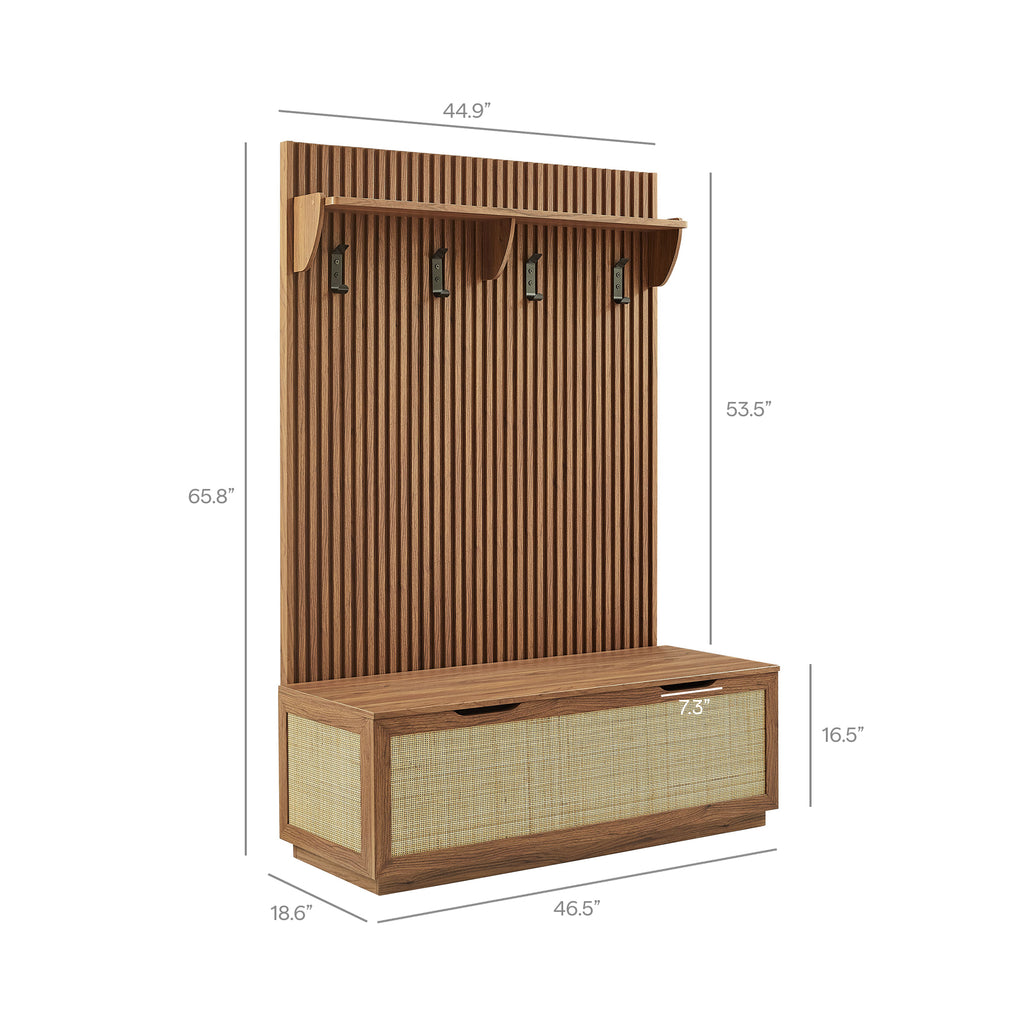 Soma Fluted 3-in-1 Hall Tree With Storage Bench and Coat Rack - Walnut