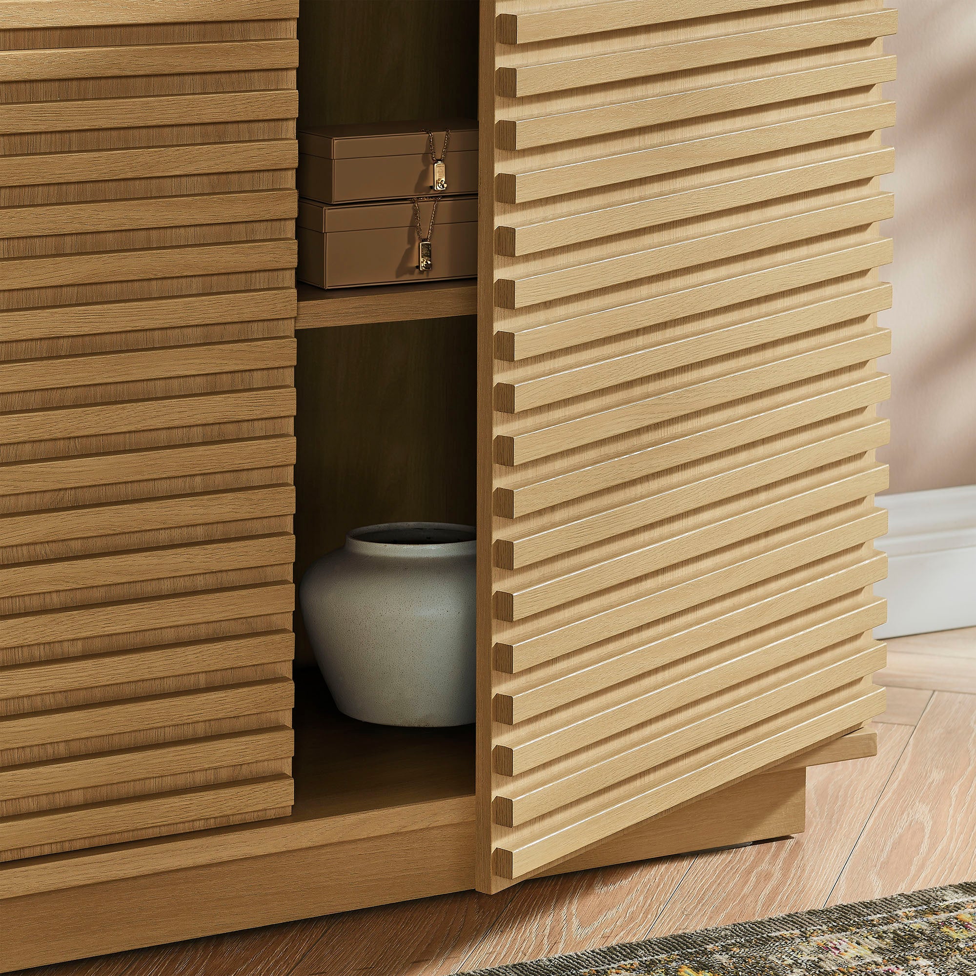 Render 2-Door Fluted Accent Cabinet - Oak