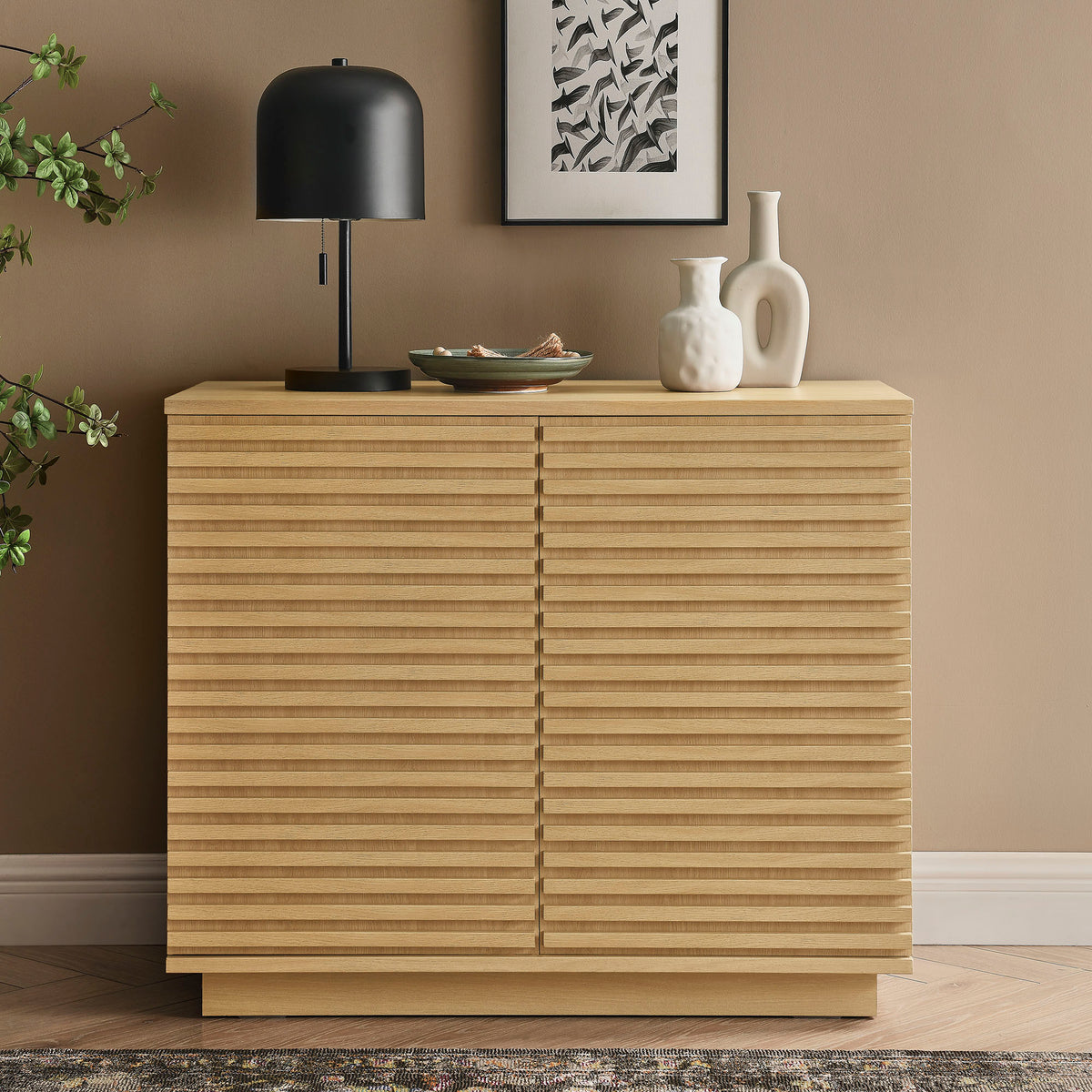 Render 2-Door Fluted Accent Cabinet - Oak
