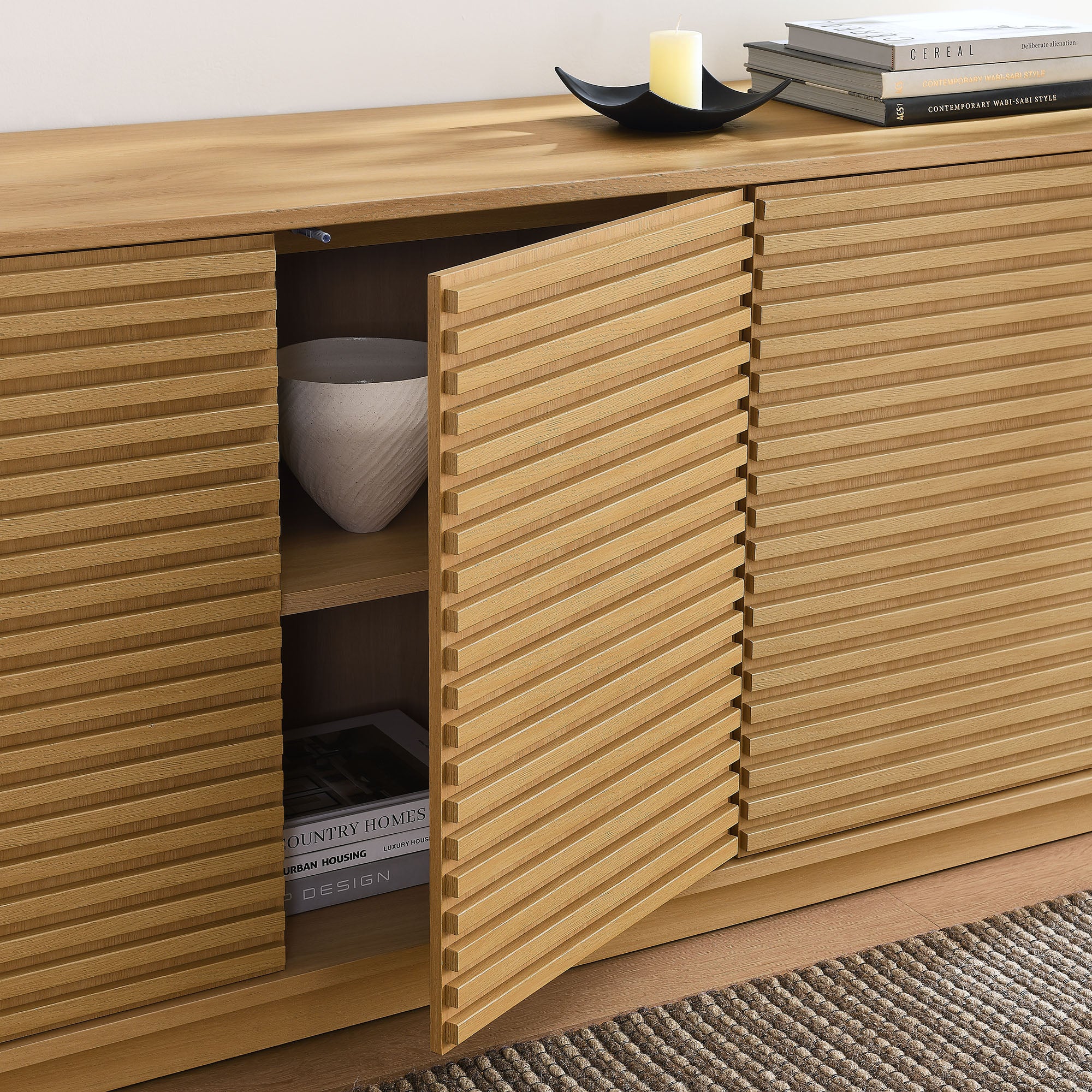 Render 4-Door Fluted Sideboard Cabinet TV Stand - Oak