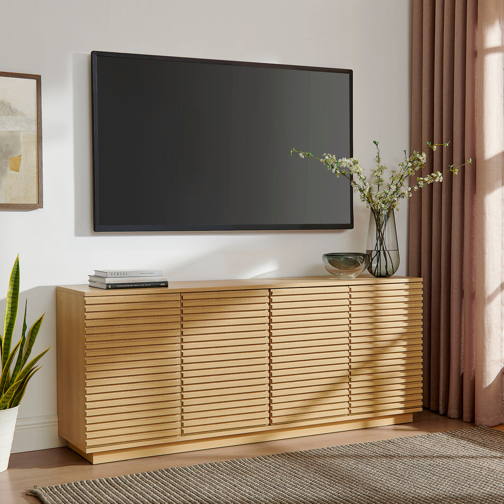 Render 4-Door Fluted Sideboard Cabinet TV Stand - Oak