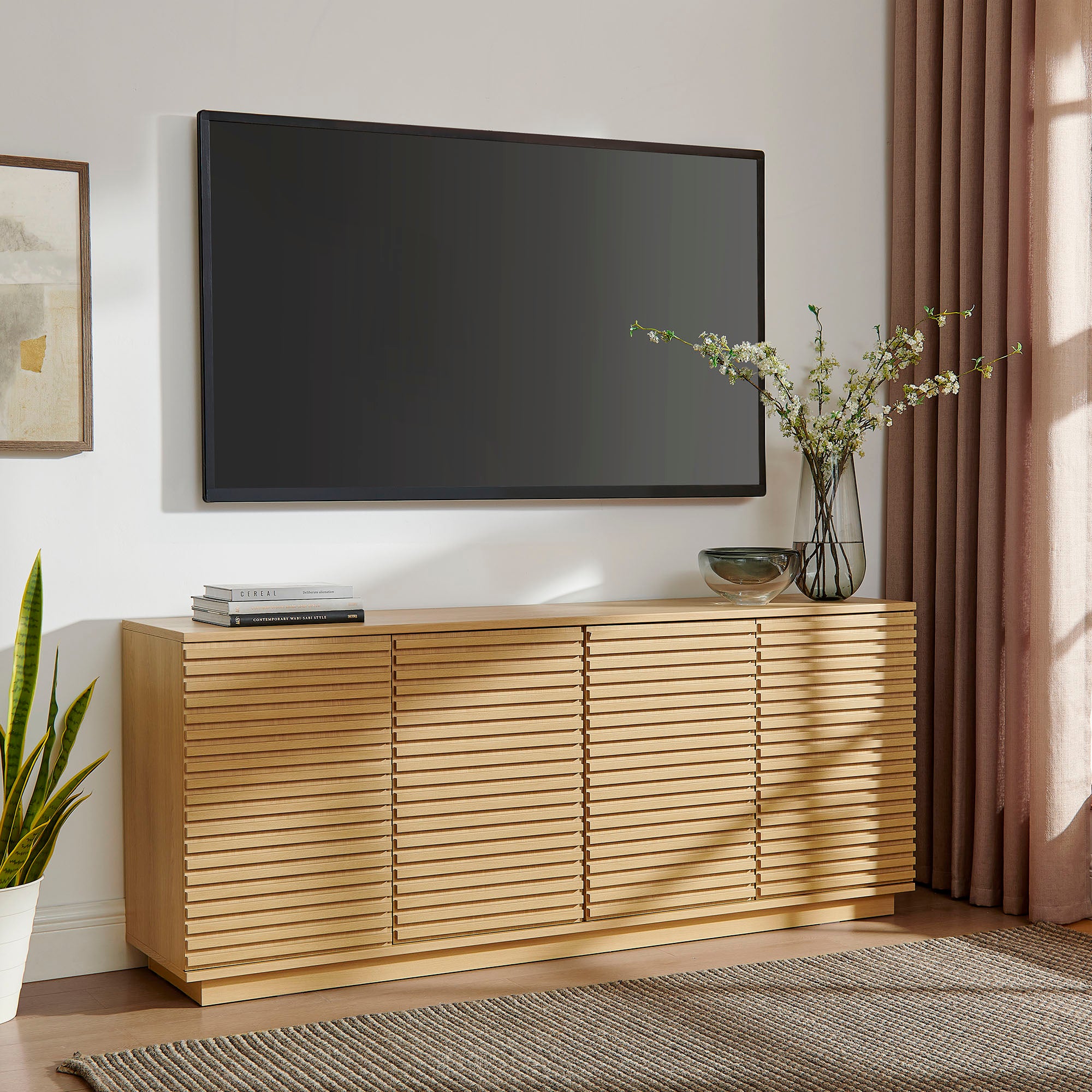 Render 4-Door Fluted Sideboard Cabinet TV Stand - Oak