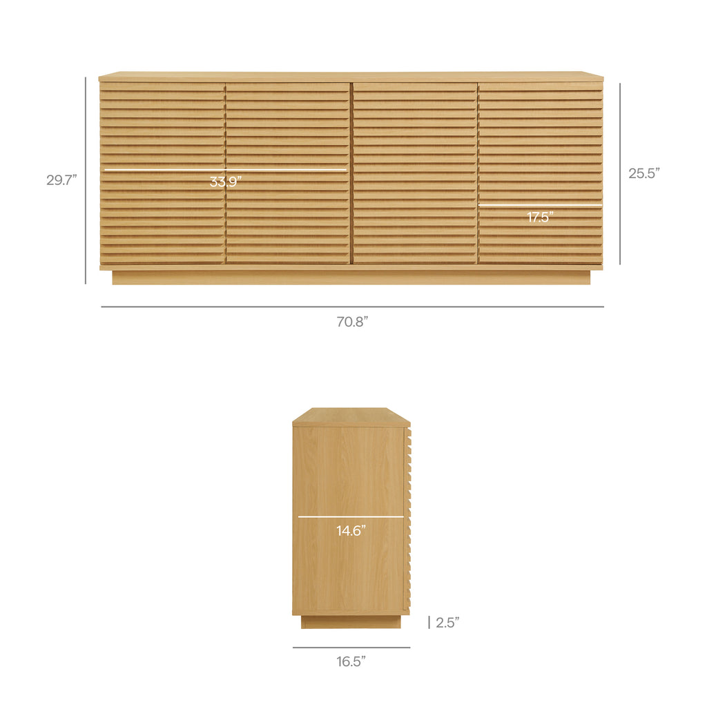 Render 4-Door Fluted Sideboard Cabinet TV Stand - Oak