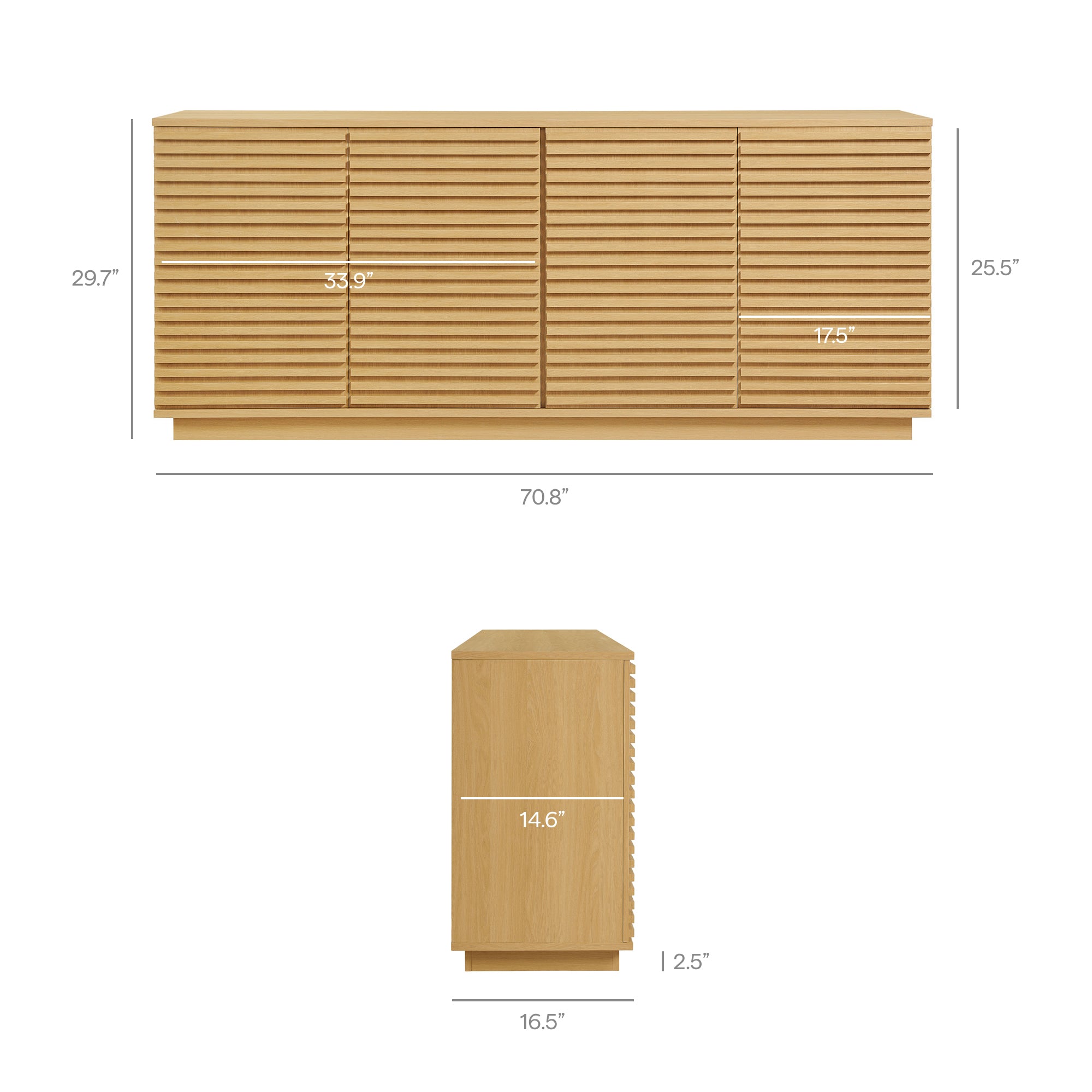Render 4-Door Fluted Sideboard Cabinet TV Stand - Oak