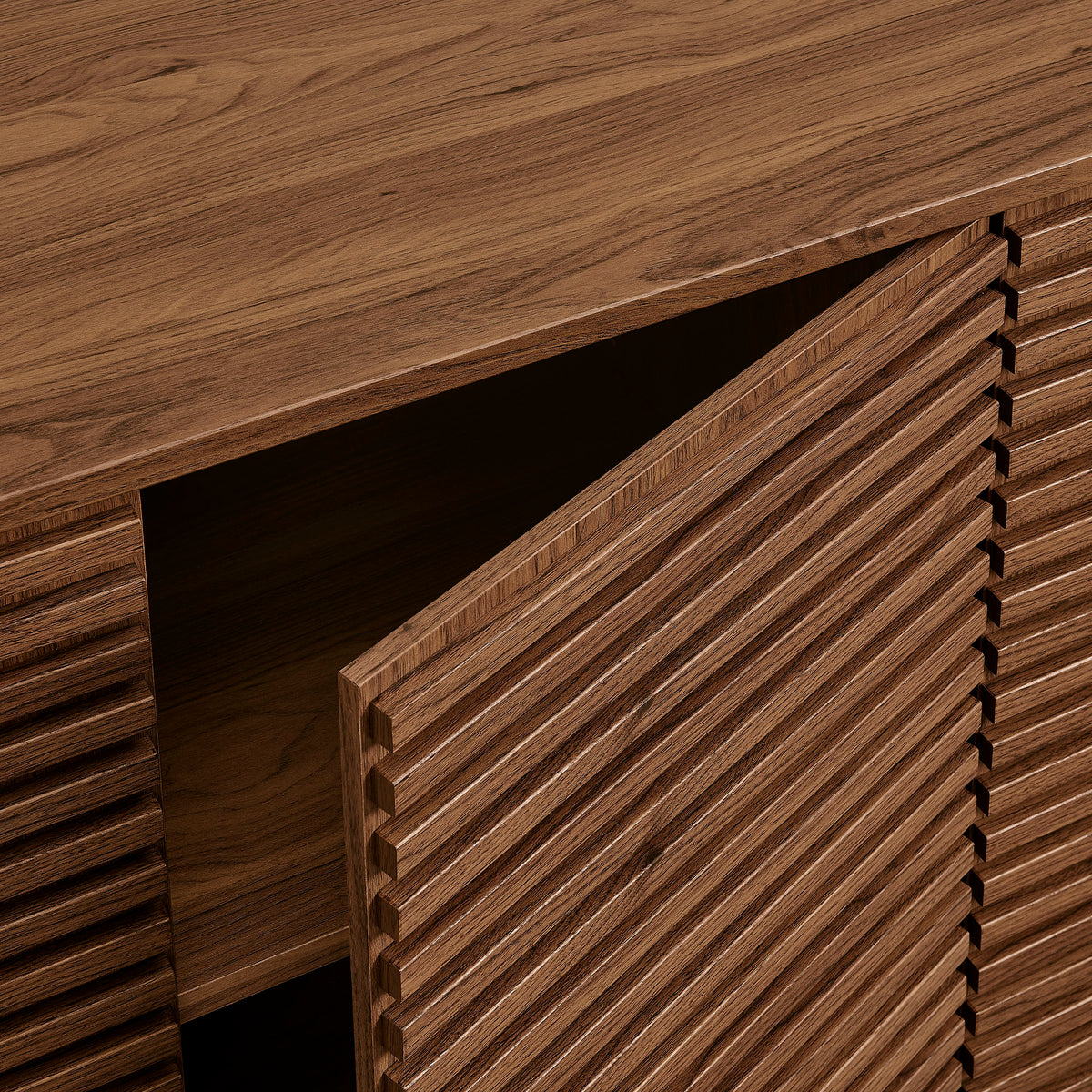 Render 4-Door Fluted Sideboard Cabinet TV Stand - Walnut