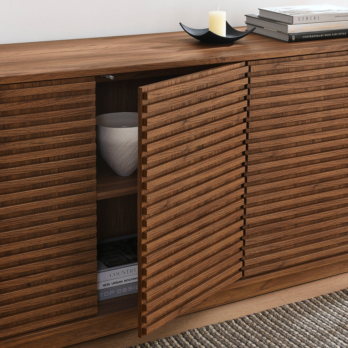 Render 4-Door Fluted Sideboard Cabinet TV Stand - Walnut