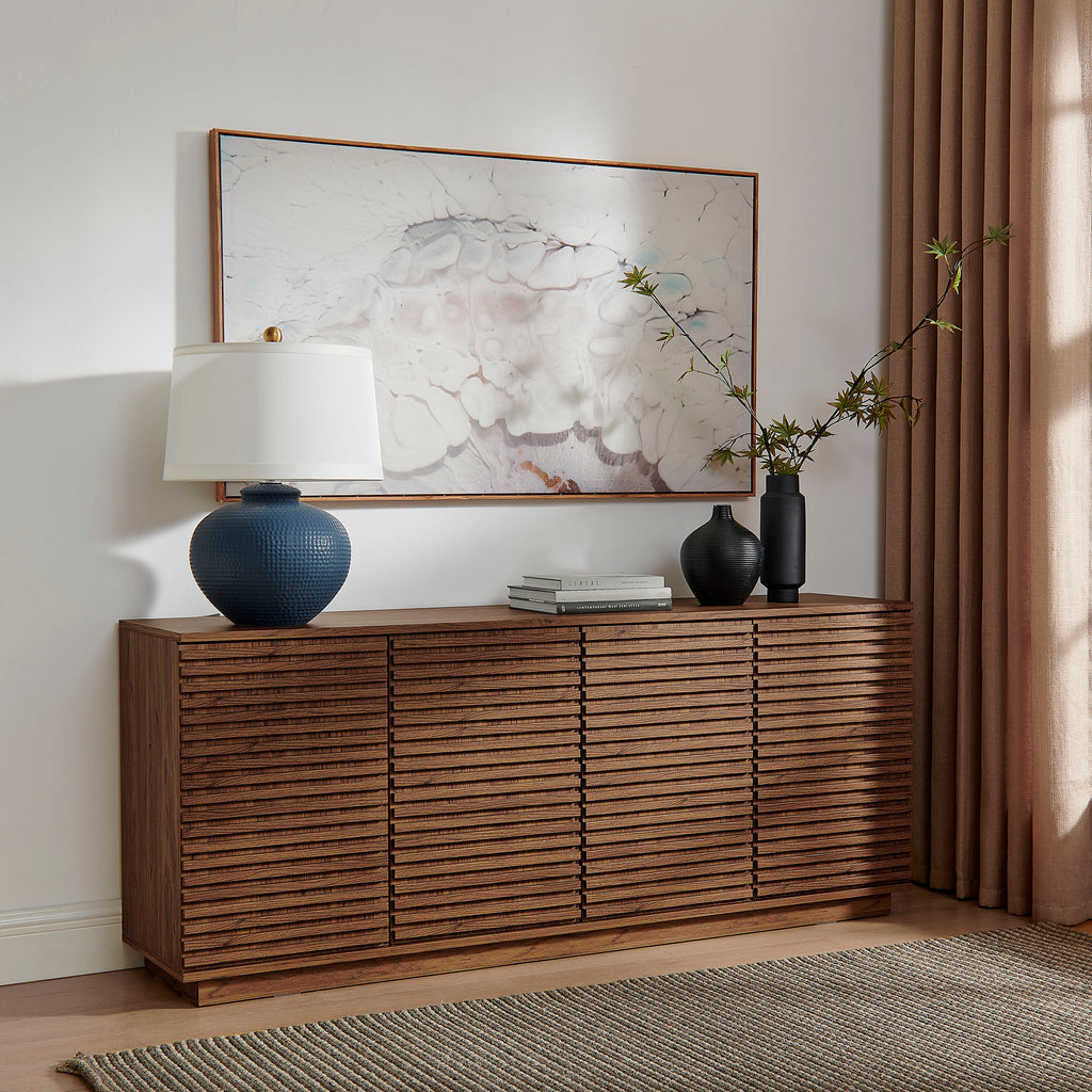 Render 4-Door Fluted Sideboard Cabinet TV Stand - Walnut