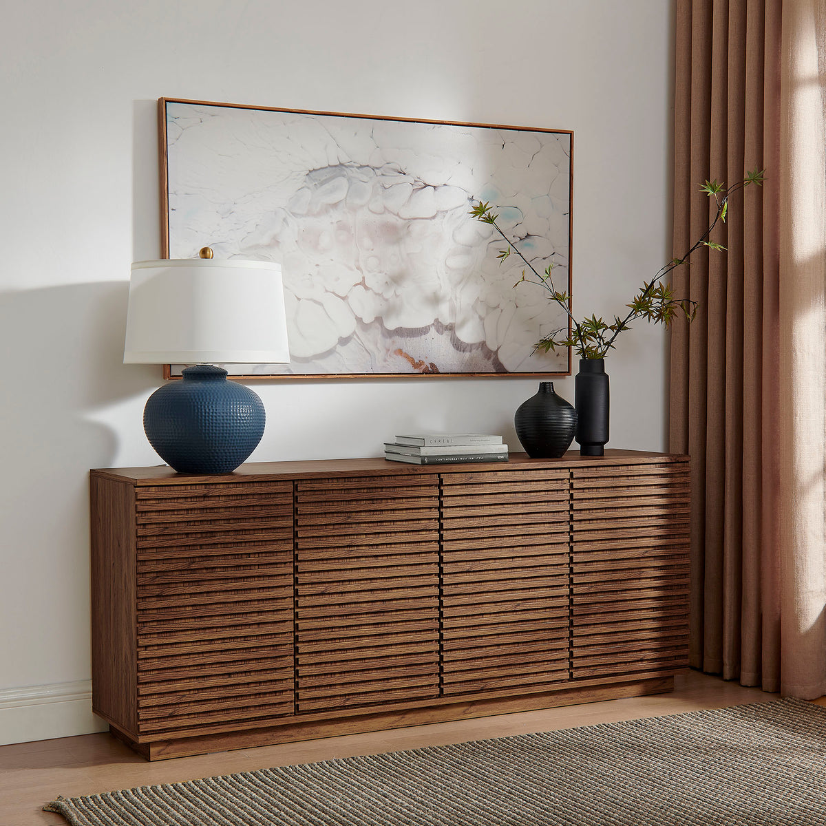 Render 4-Door Fluted Sideboard Cabinet TV Stand - Walnut