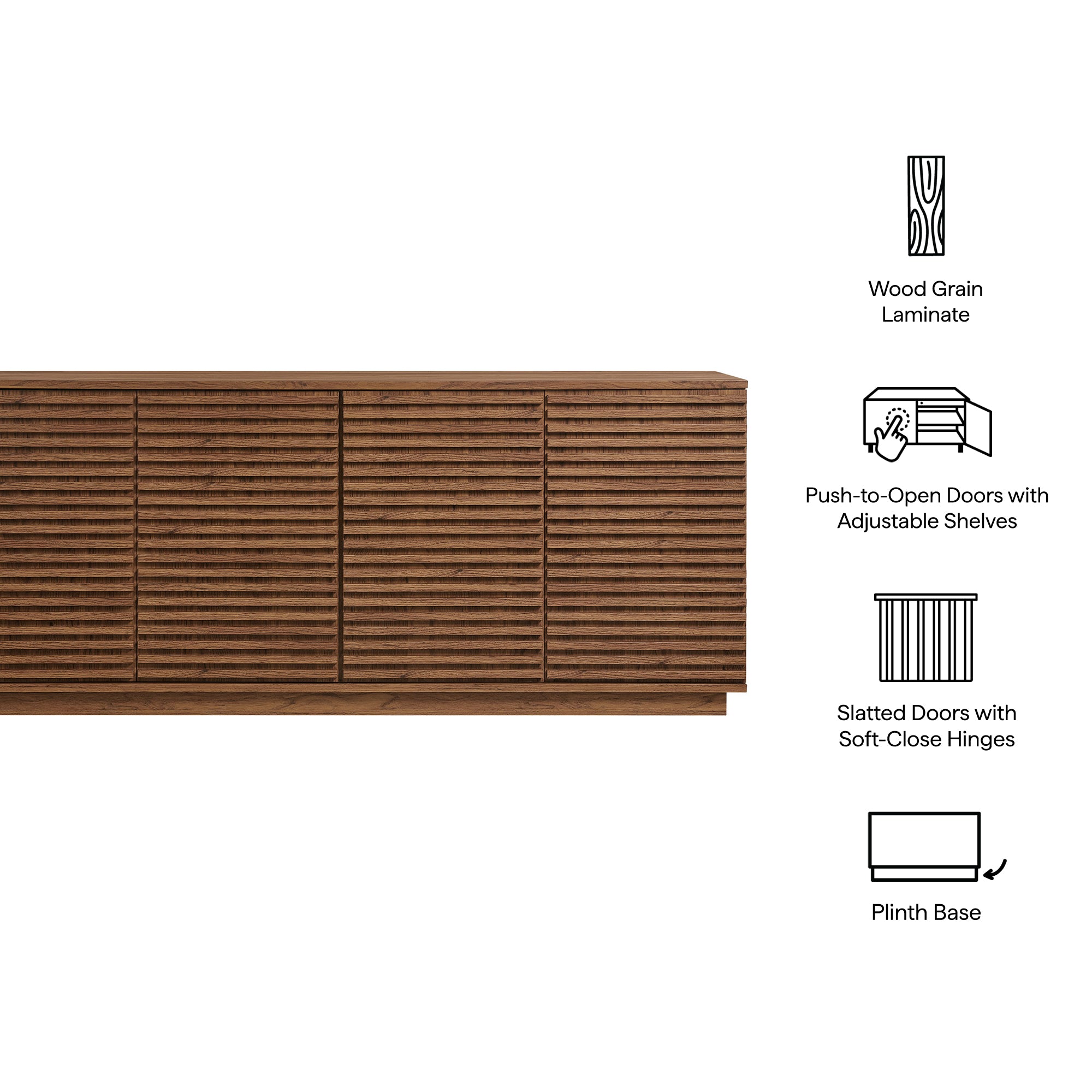Render 4-Door Fluted Sideboard Cabinet TV Stand - Walnut