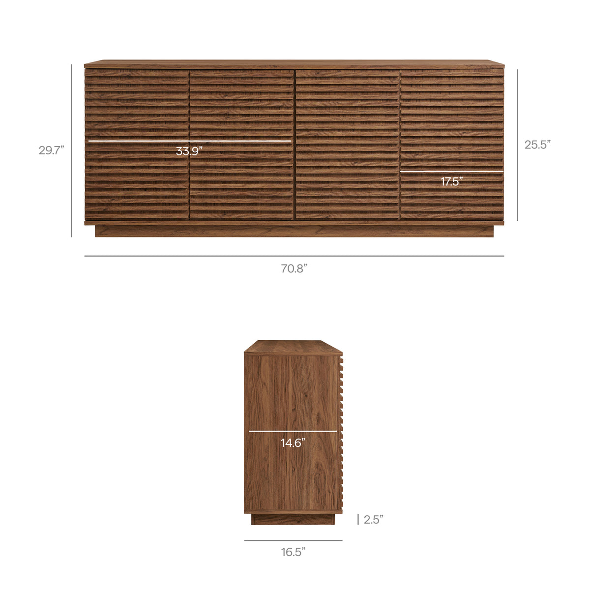 Render 4-Door Fluted Sideboard Cabinet TV Stand - Walnut