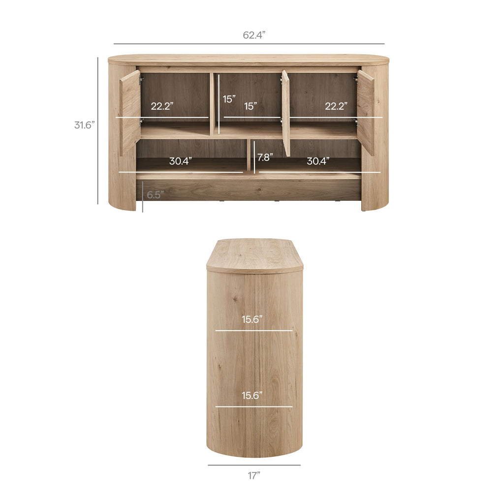 Duval 62 Inch Oval Sideboard - Light Oak
