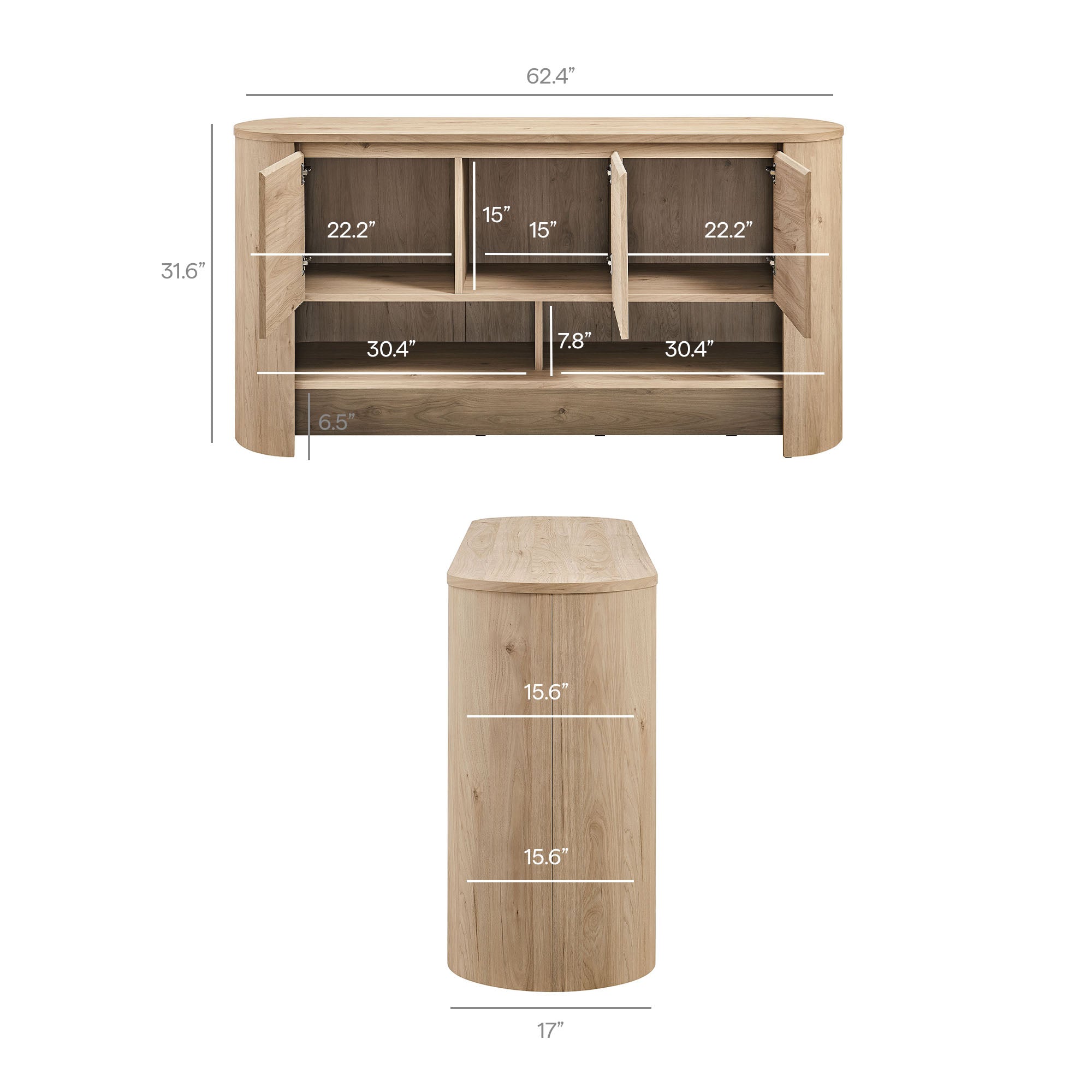 Duval 62 Inch Oval Sideboard - Light Oak