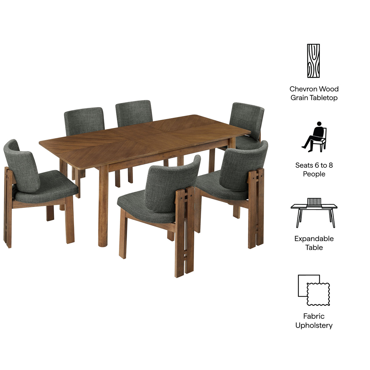 Alba 7-Piece Dining Set - Walnut Charcoal