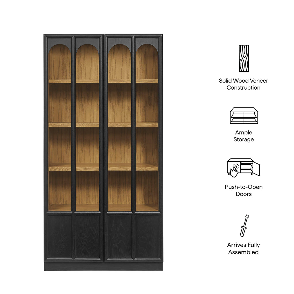 Anwen Solid Wood and Glass Display Cabinet - Black Oak