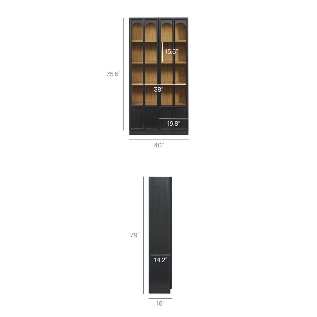Anwen Solid Wood and Glass Display Cabinet - Black Oak