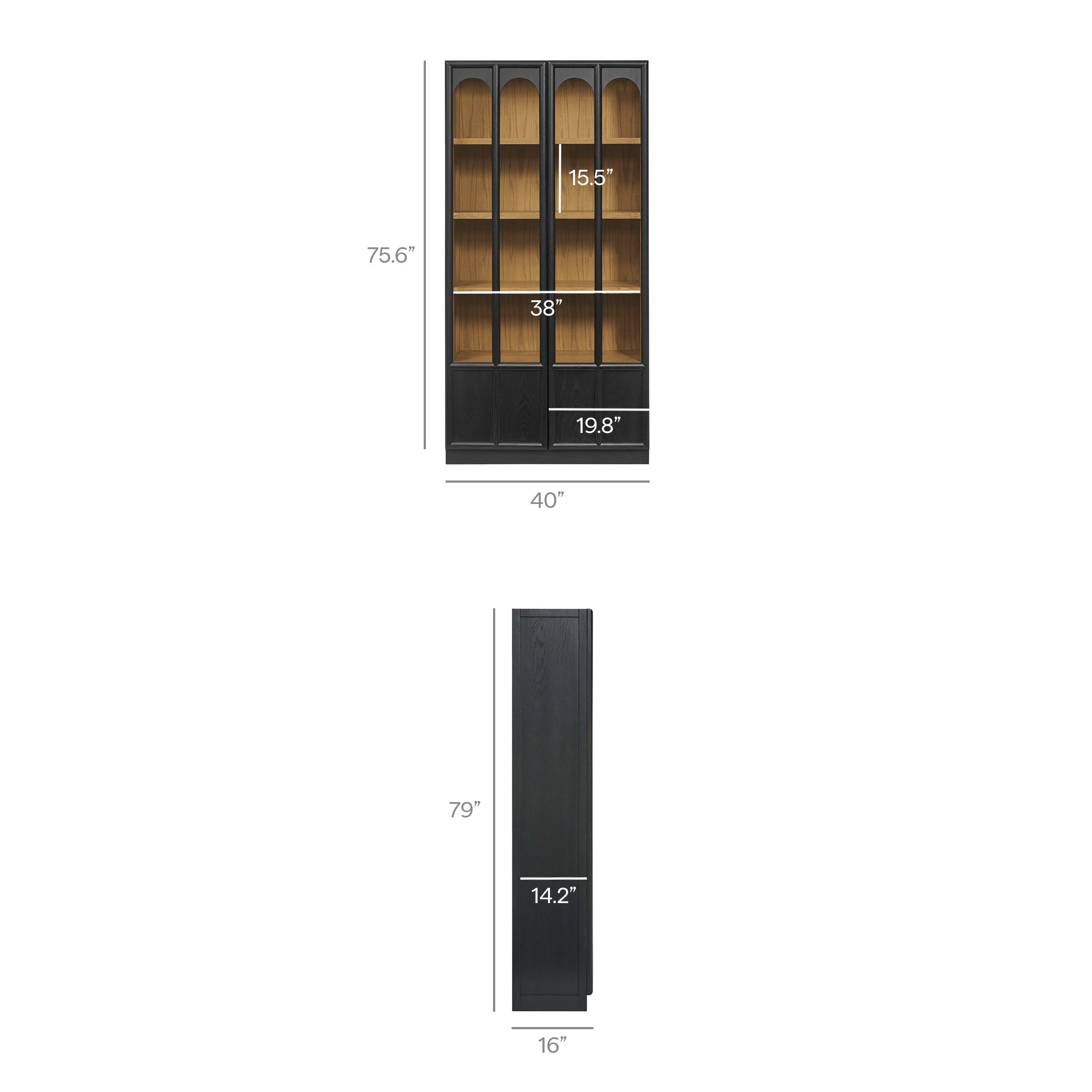 Anwen Solid Wood and Glass Display Cabinet - Black Oak