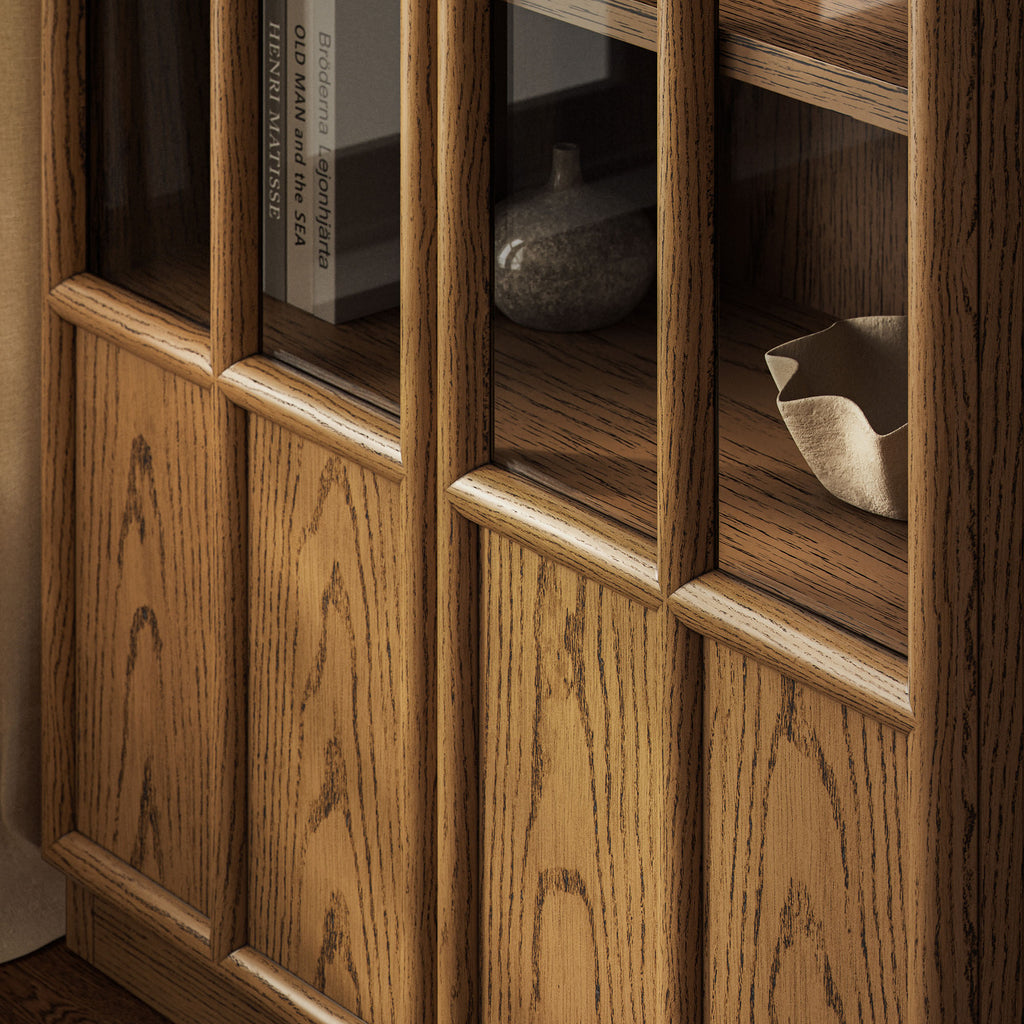 Anwen Solid Wood and Glass Display Cabinet - Oak