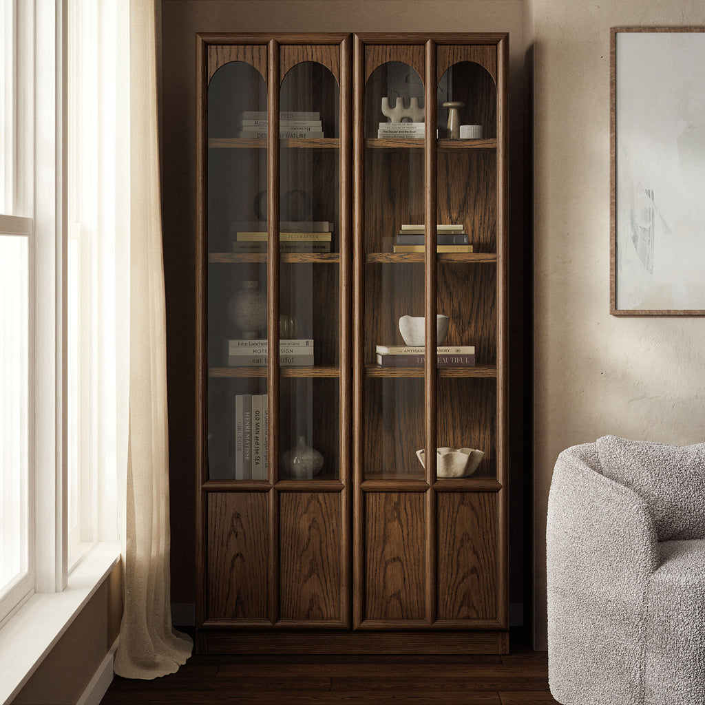 Anwen Solid Wood and Glass Display Cabinet - Walnut