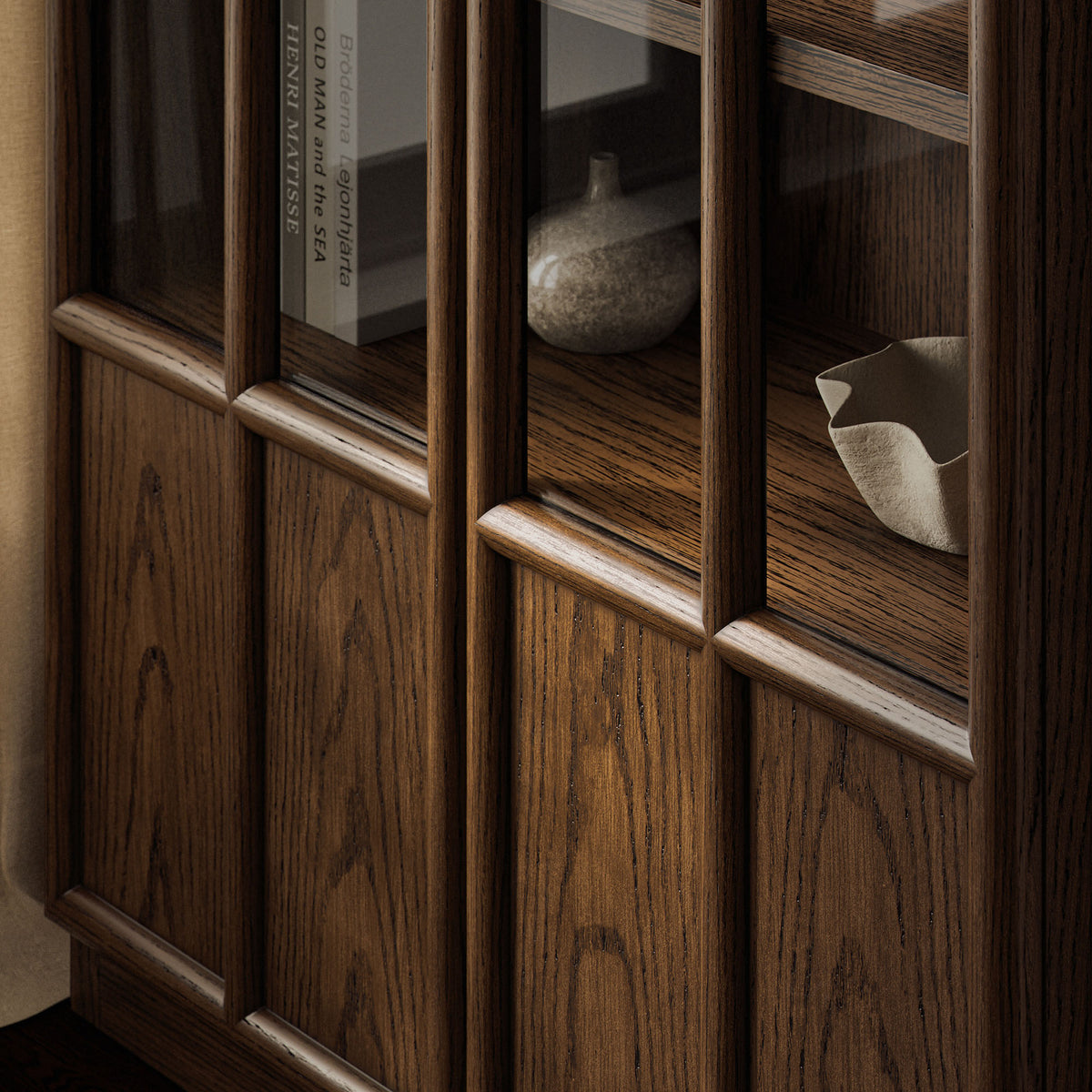 Anwen Solid Wood and Glass Display Cabinet - Walnut