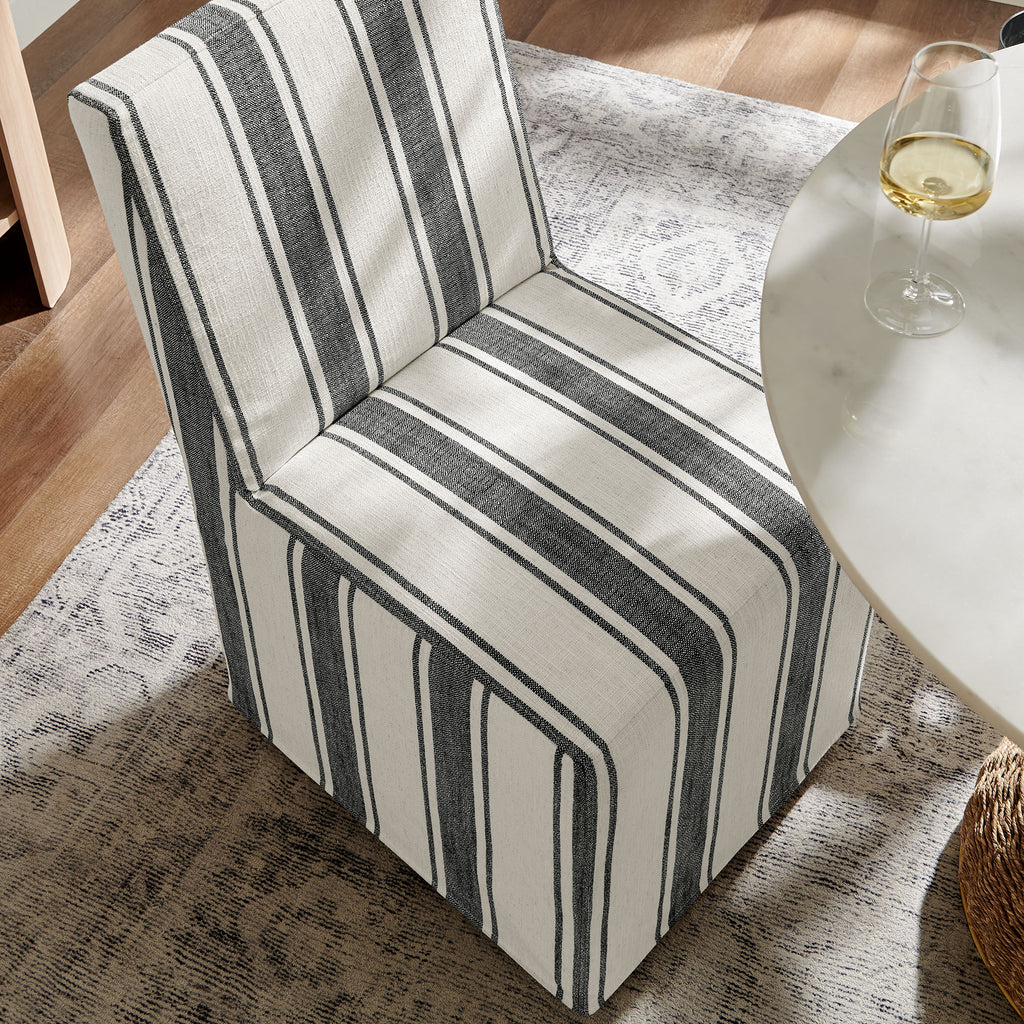 Tessera Striped Slipcovered Dining Side Chair - Black Stripe