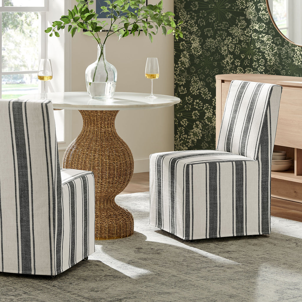 Tessera Striped Slipcovered Dining Side Chair - Black Stripe