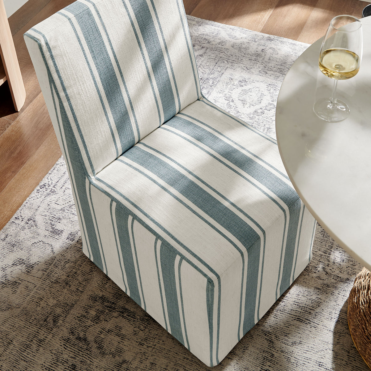 Tessera Striped Slipcovered Dining Side Chair - Blue Stripe