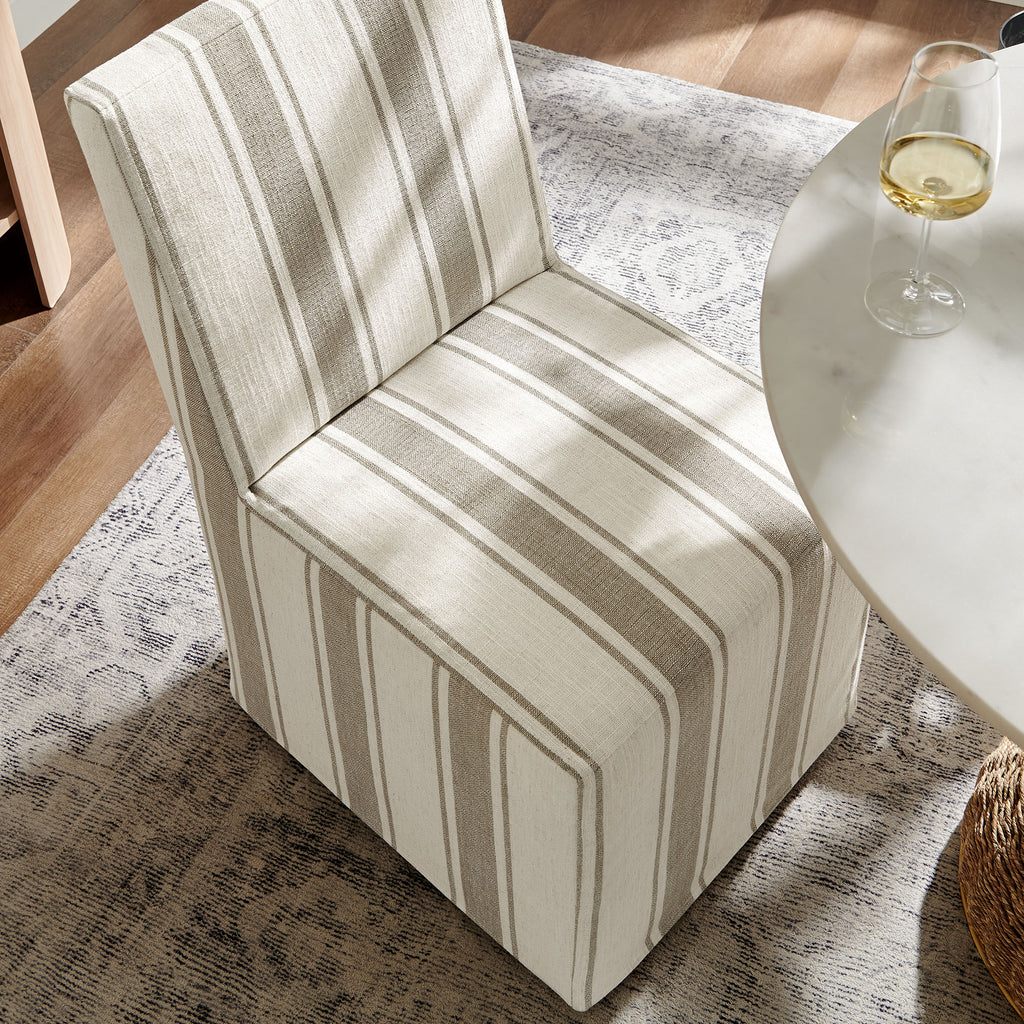 Tessera Striped Slipcovered Dining Side Chair - Tan Stripe