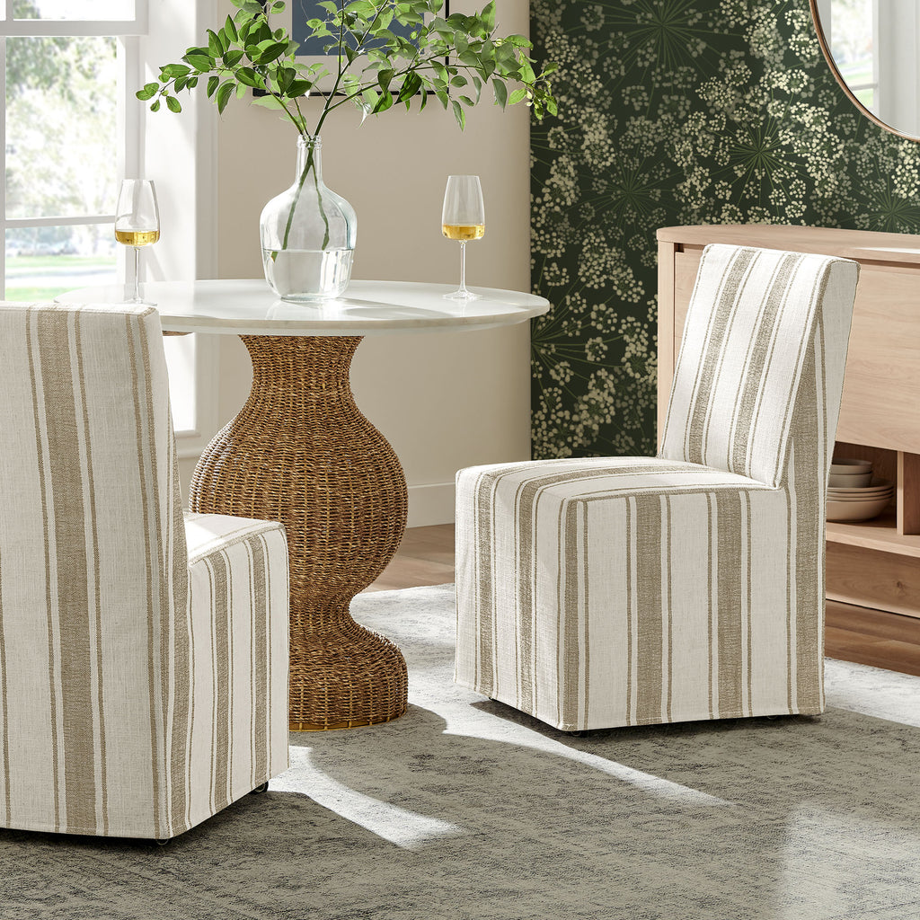 Tessera Striped Slipcovered Dining Side Chair - Tan Stripe