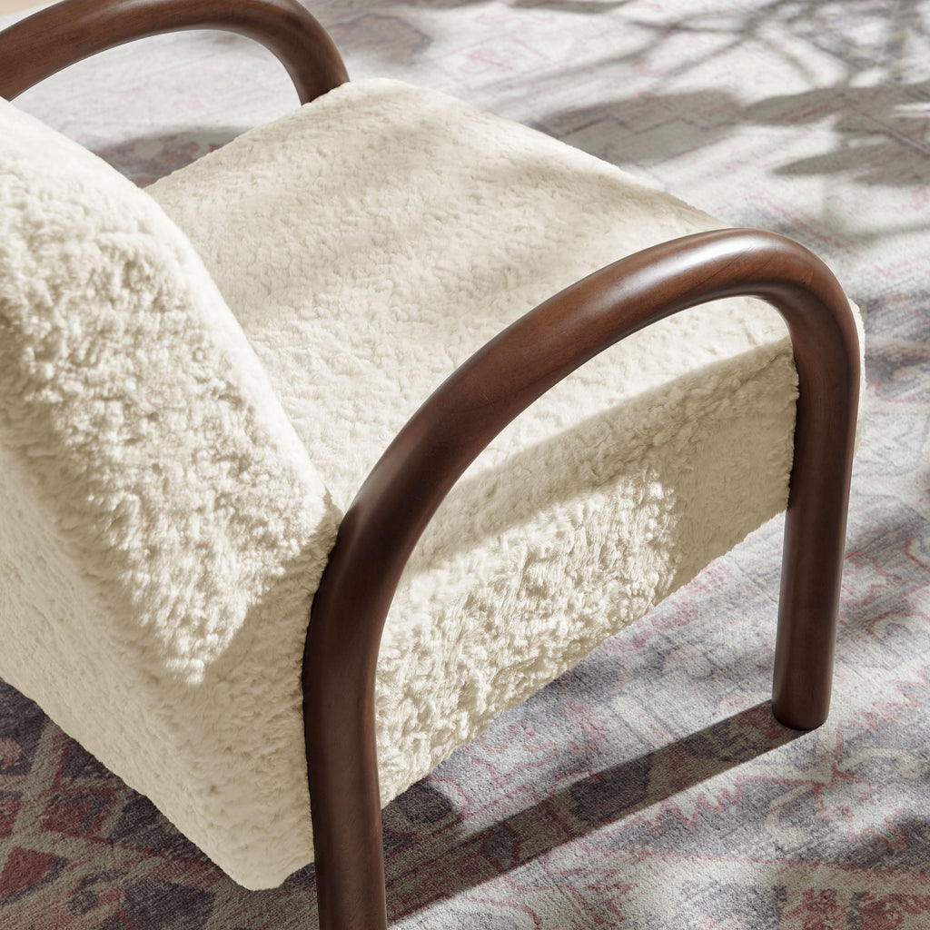 Lunet Faux Shearling Accent Armchair - Ecru