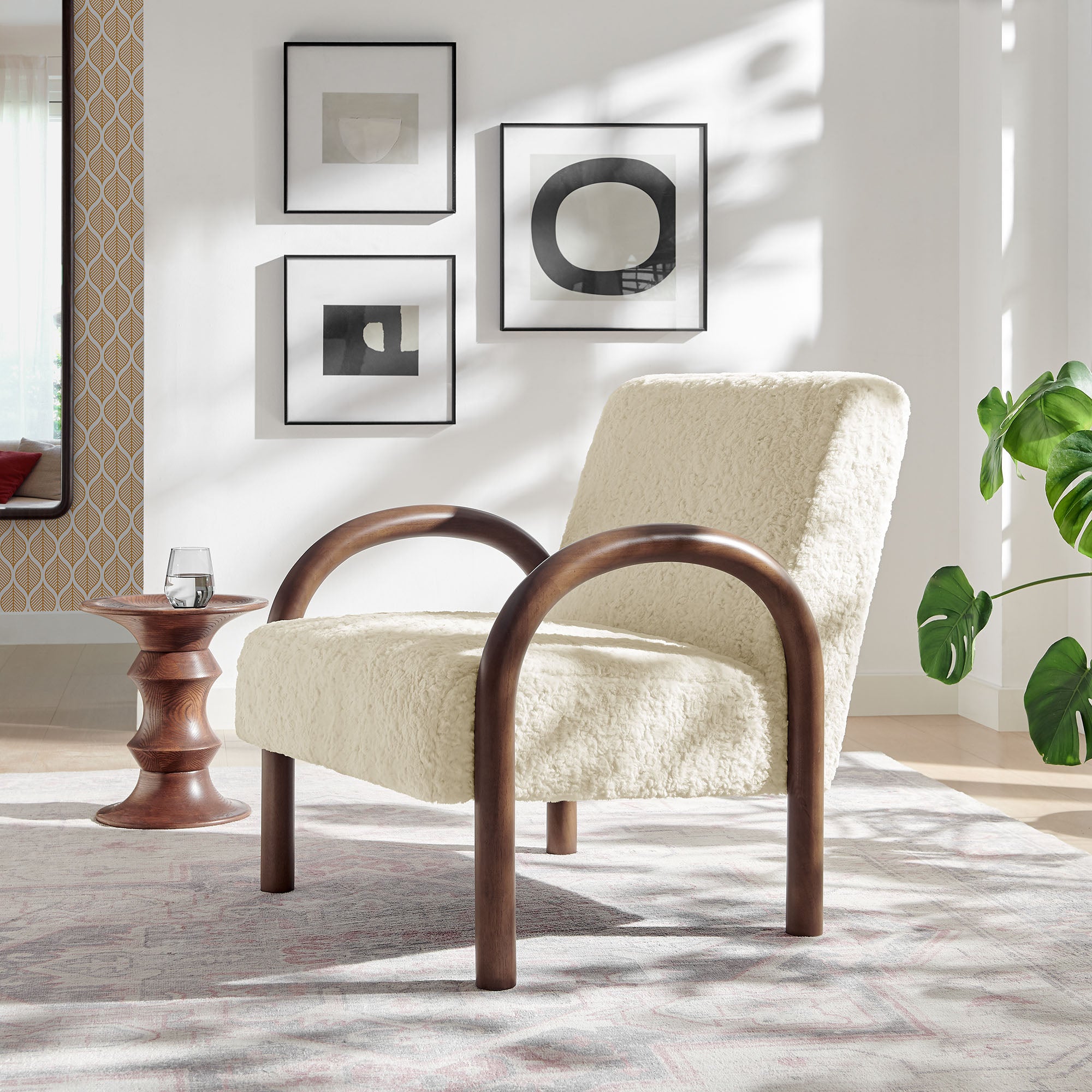 Lunet Faux Shearling Accent Armchair - Ecru