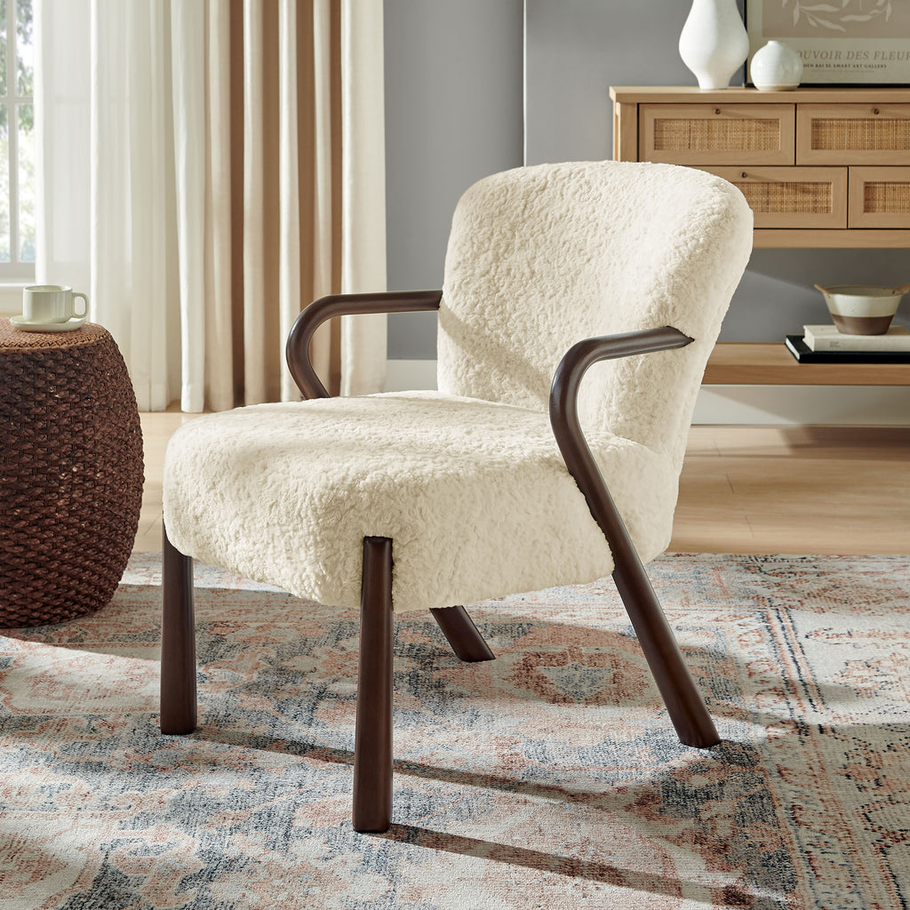 Arden Faux Shearling Accent Armchair - Ecru