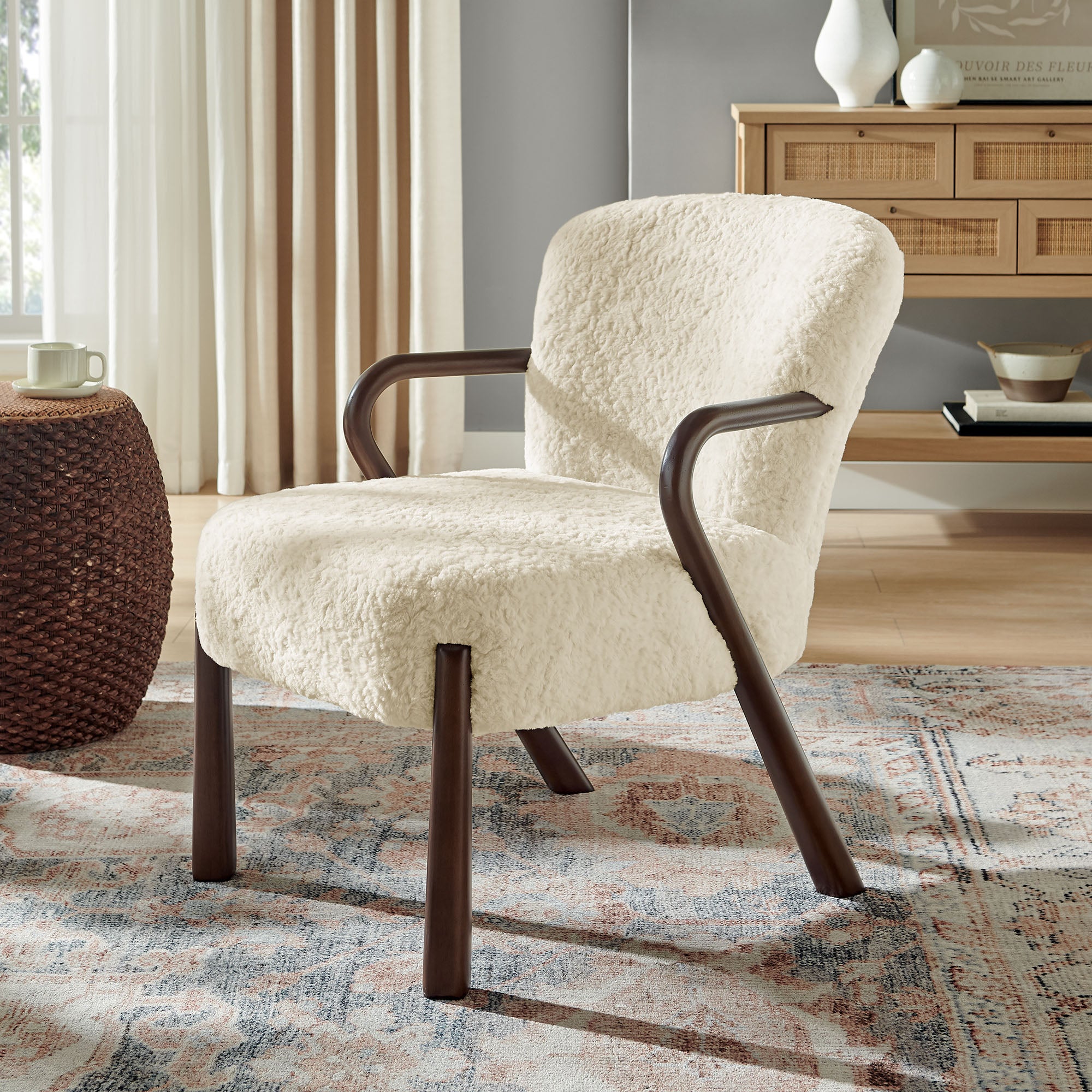 Arden Faux Shearling Accent Armchair - Ecru