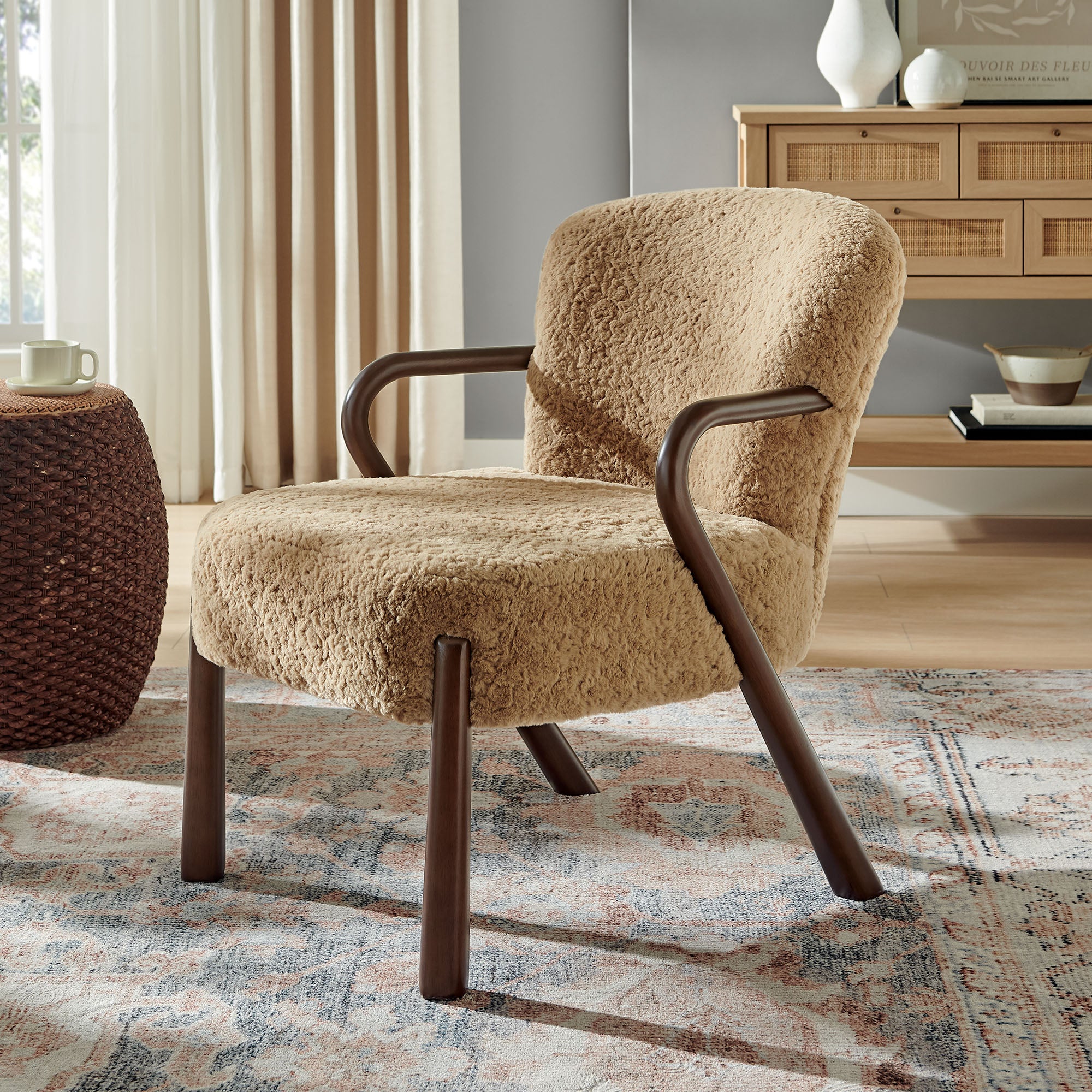 Arden Faux Shearling Accent Armchair - Sand