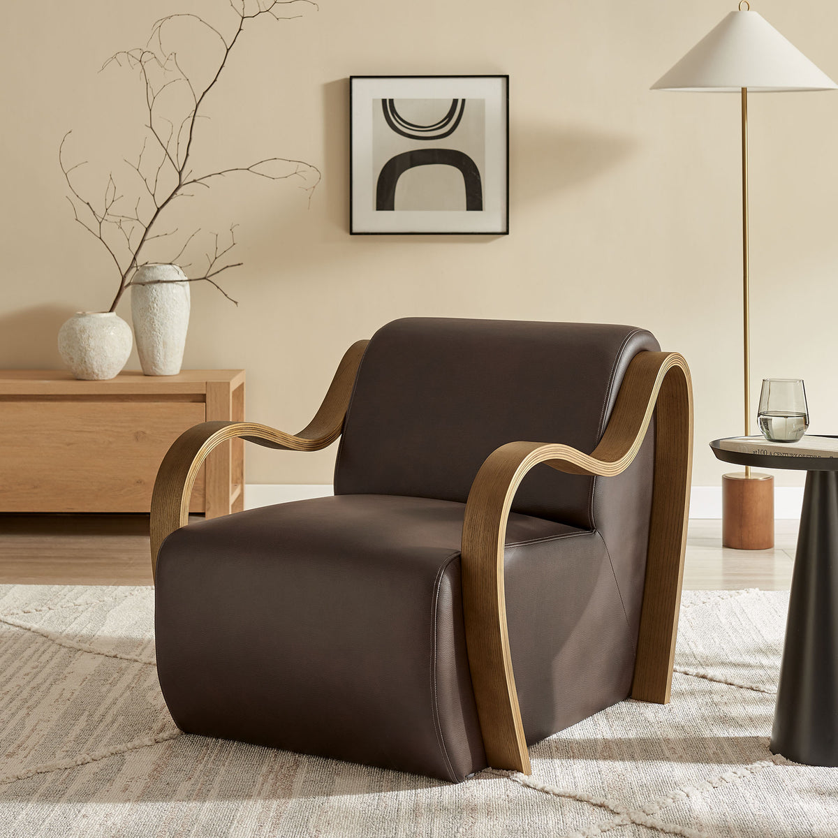 Atrium Vegan Leather Accent Armchair - Espresso